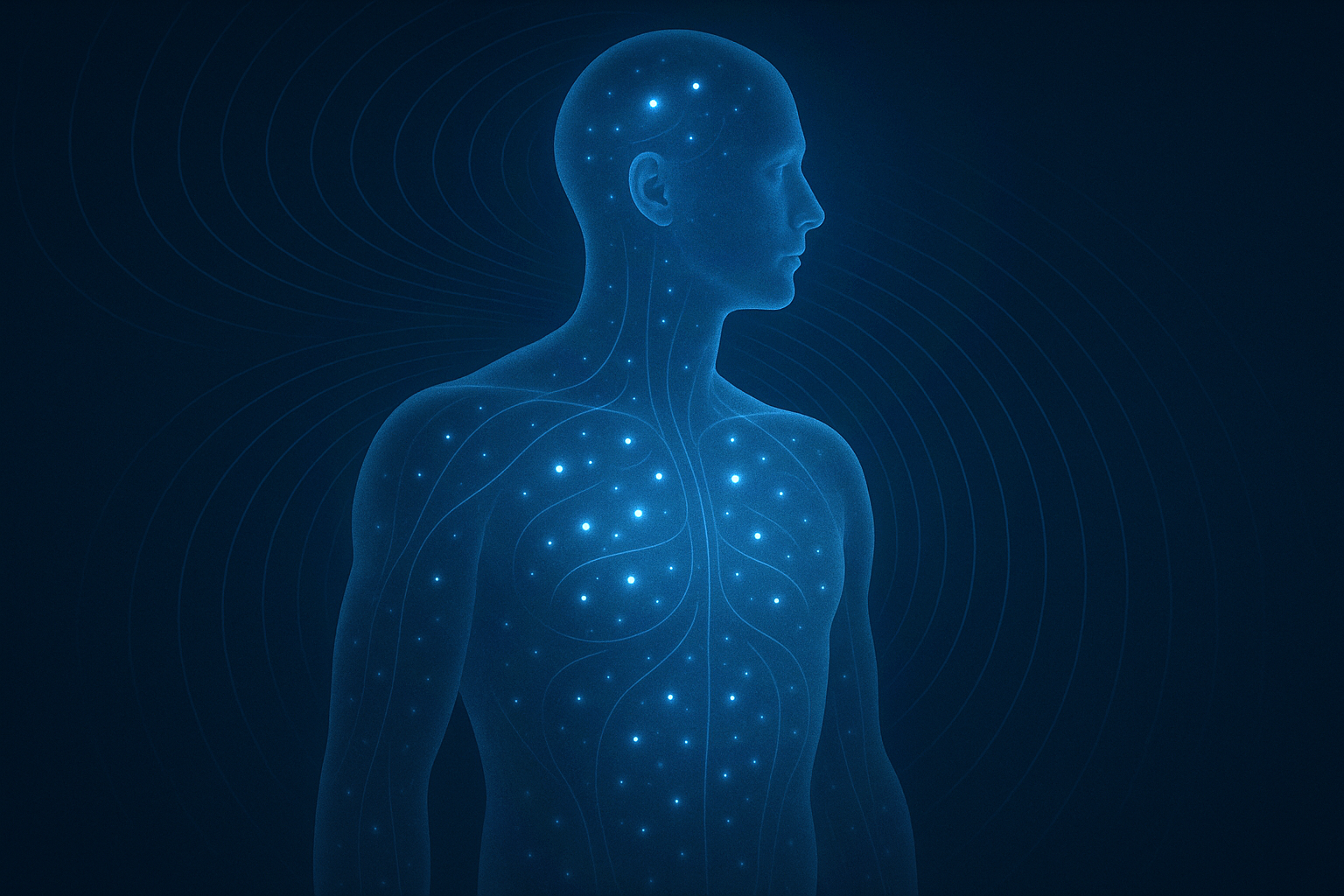 MRI magnetic field visualization showing hydrogen atoms aligning in the body