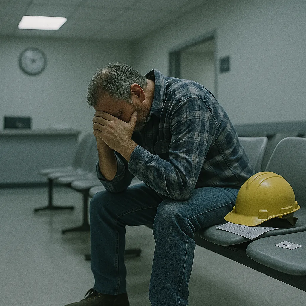 Worker in pain waiting for care